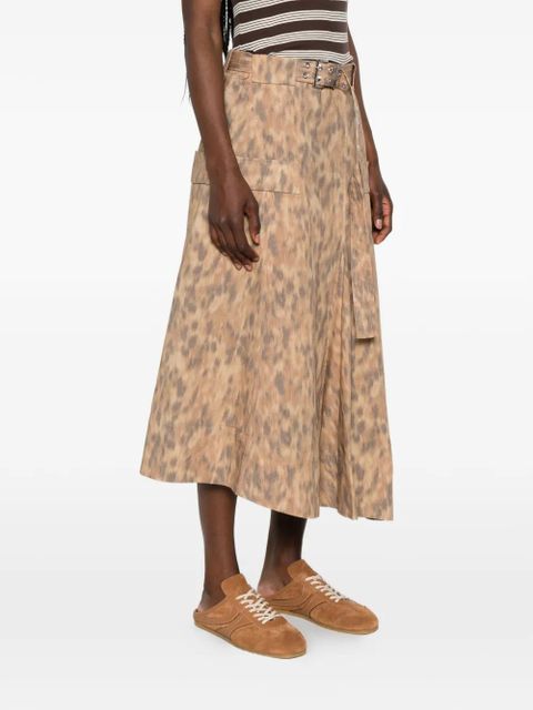 GANNI leopard-print belted skirt - Neutrals