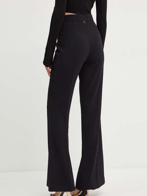 Twinset spodnie damskie kolor czarny dzwony high waist 242TP2083