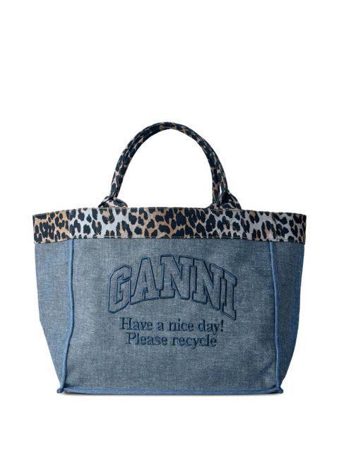 GANNI embroidered animal-print denim tote bag - Blue - zdjęcie produktu nr 1