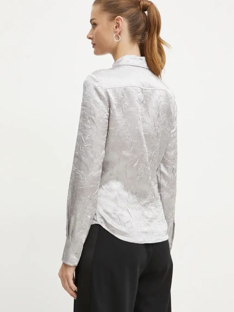 Pinko koszula damska kolor srebrny regular z kołnierzykiem klasycznym 104425 A285