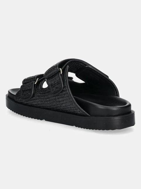 Tommy Hilfiger klapki TH DOUBLE STRAP RAFFIA SANDAL damskie kolor czarny FW0FW08940