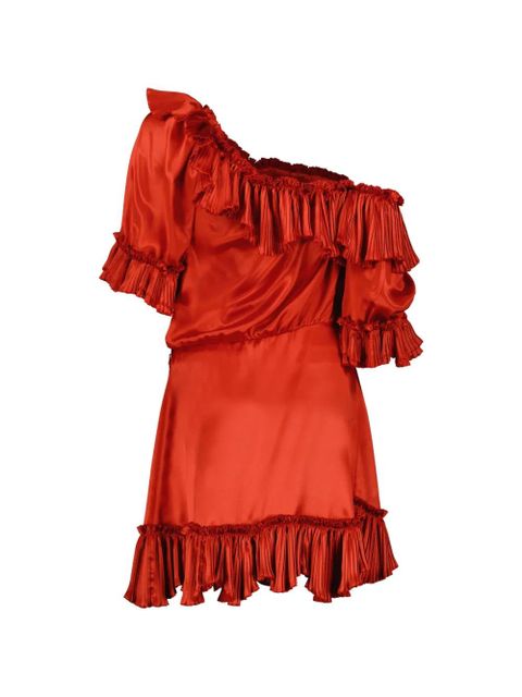 Saint Laurent ruffled asymmetric silk dress - Red - zdjęcie produktu nr 2