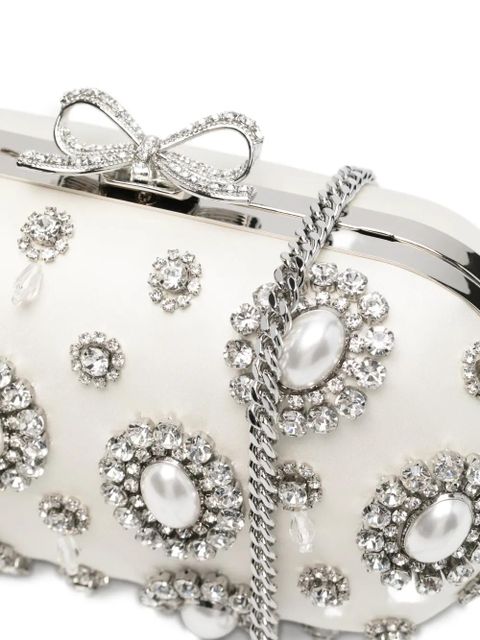 Self-Portrait crystal-embellished clutch bag - White