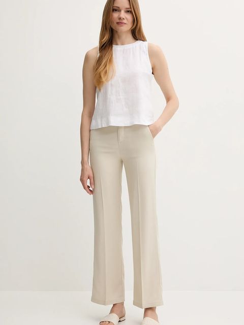 United Colors of Benetton bluzka lniana damska kolor biały gładka 5BMLDQ0BU