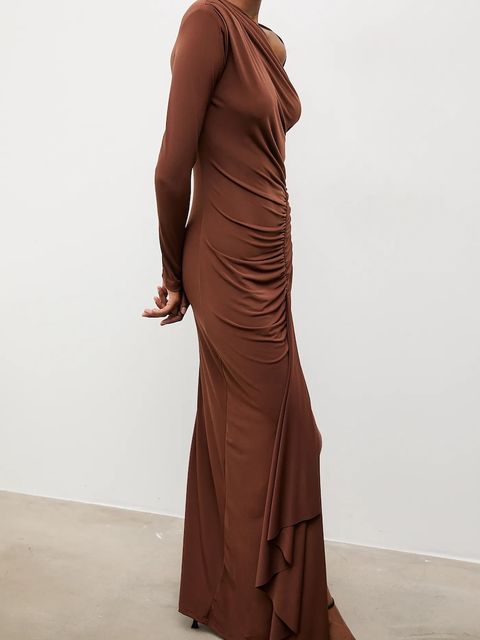 Answear.LAB sukienka kolor brązowy maxi dopasowana