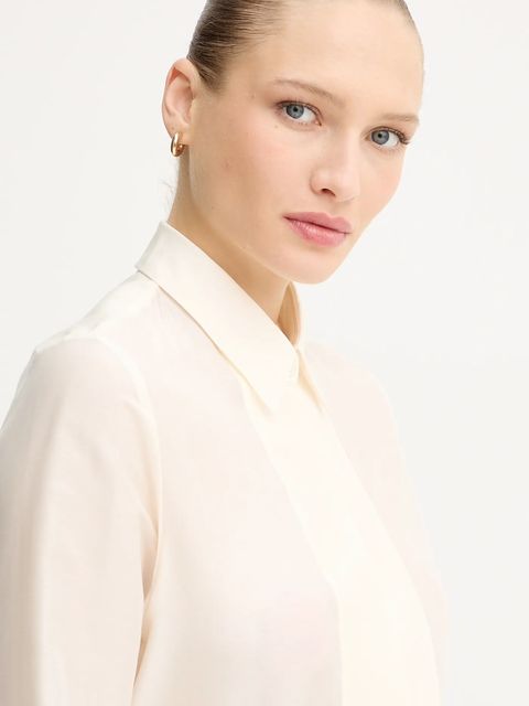 BOSS koszula z wełną damska kolor beżowy regular z kołnierzykiem klasycznym 50548399