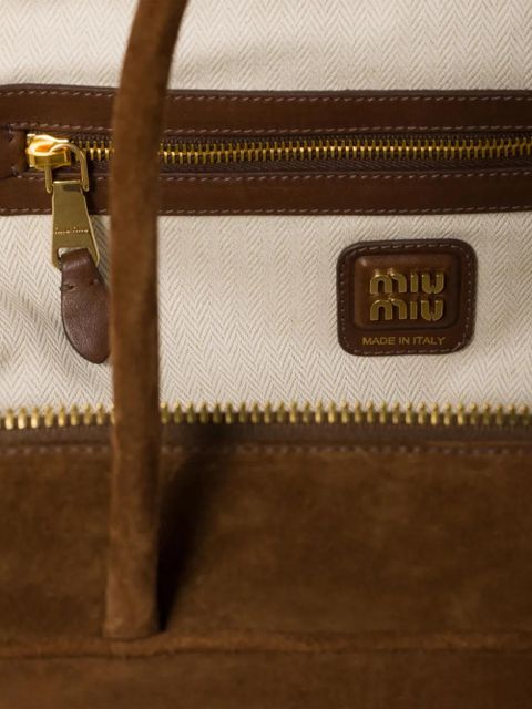 Miu Miu Beau logo-debossed suede bag - Brown