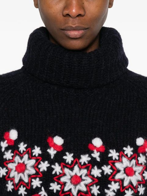 Moncler Grenoble floral-detail roll-neck jumper - Black
