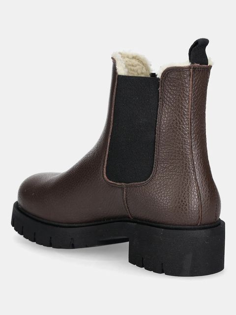 Tommy Jeans sztyblety skórzane TJW CHELSEA BOOT WL damskie kolor brązowy na platformie ocieplone EN0EN02826