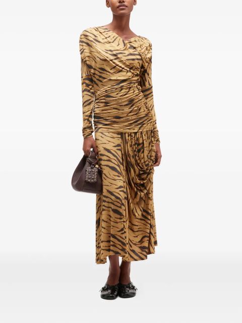 GANNI tiger-print draped midi dress - Neutrals - zdjęcie produktu nr 2