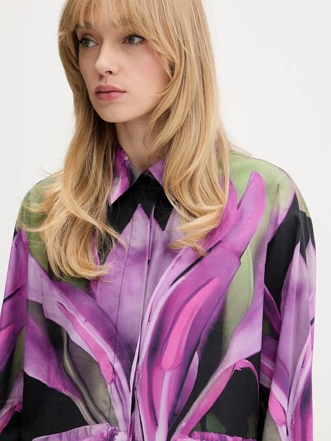 Desigual koszula ORQUIDEA damska kolor zielony relaxed z kołnierzykiem klasycznym 25WWCW20