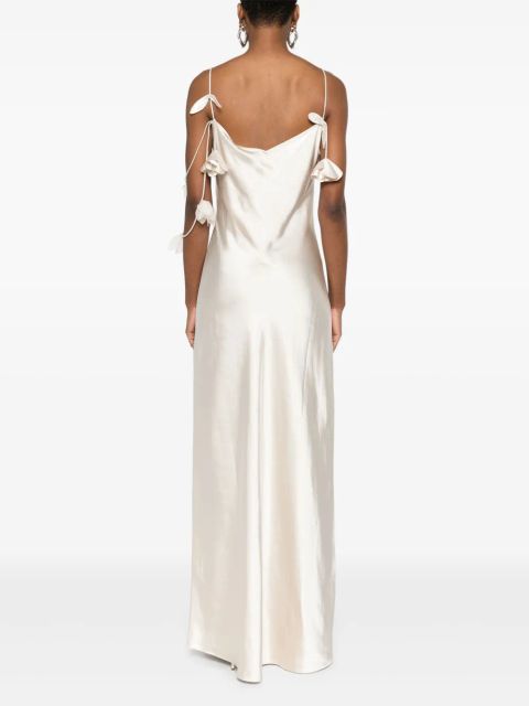 Self-Portrait floral-appliqué satin maxi dress - Neutrals