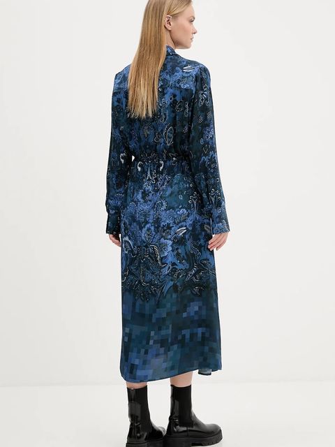 Desigual sukienka CAMISEROLICUAD kolor niebieski midi rozkloszowana 25WWVW23