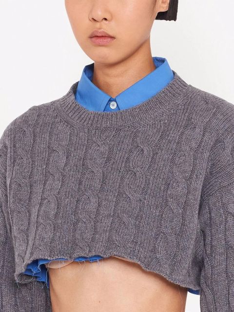 Miu Miu cable knit cropped cashmere jumper - Grey