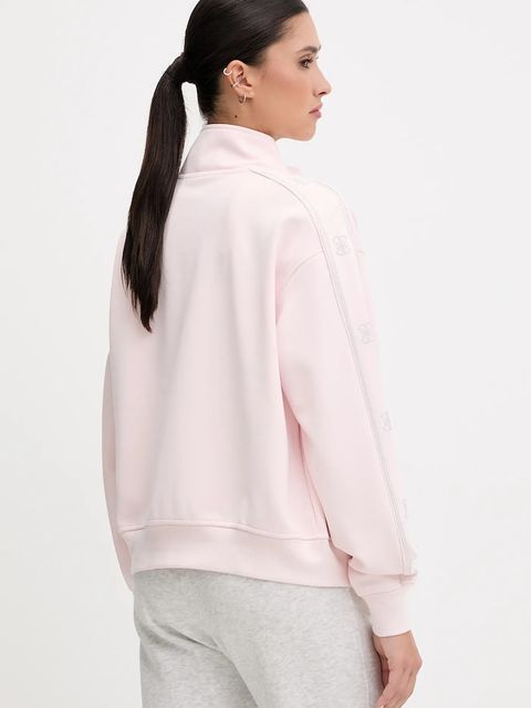 Guess bluza OCTAVIA damska kolor różowy z kapturem z aplikacją V5BQ15 KCX22