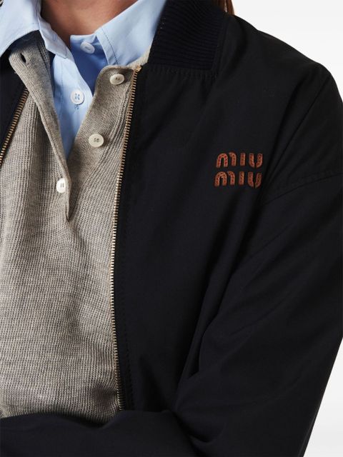 Miu Miu logo-patches bomber jacket - Blue - zdjęcie produktu nr 2