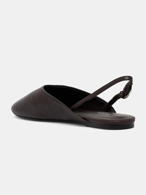 Calvin Klein baleriny skórzane OBLIQUE BALLERINA SLINGBACK LTH kolor bordowy z odkrytą piętą HW0HW02852
