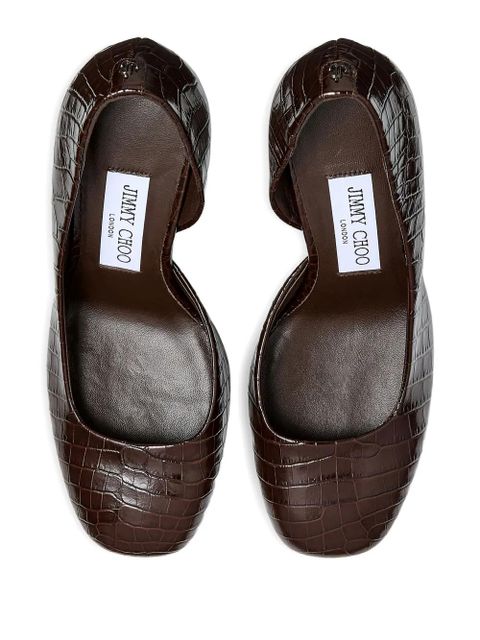 Jimmy Choo 85mm Farren embossed crocodile-effect pumps - Brown