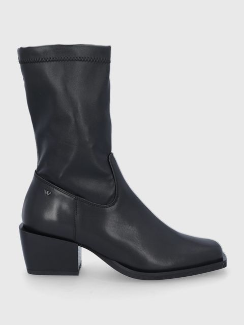 Wojas Botki skórzane damskie kolor czarny na słupku