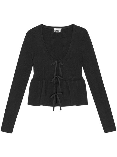 GANNI tie fastening long sleeve cardigan - Black - zdjęcie produktu nr 1