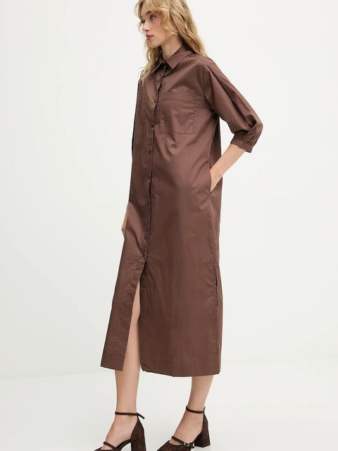 Answear.LAB sukienka bawełniana kolor brązowy maxi prosta