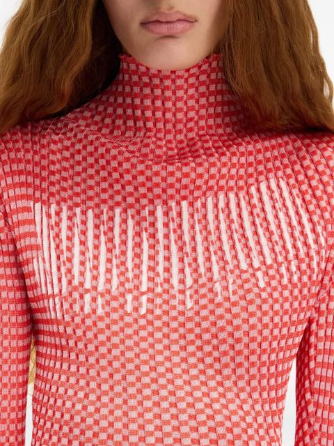 Jean Paul Gaultier gingham-pattern asymmetric-collar top - Red