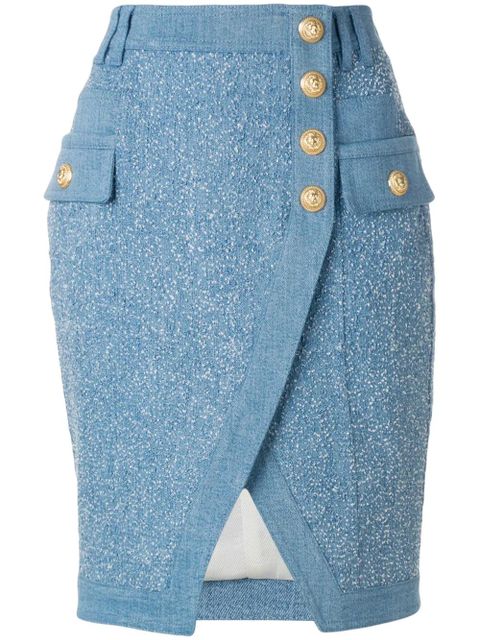 Balmain embossed-button skirt - Blue - zdjęcie produktu nr 1