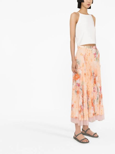 TWINSET floral-print pleated midi skirt - Orange