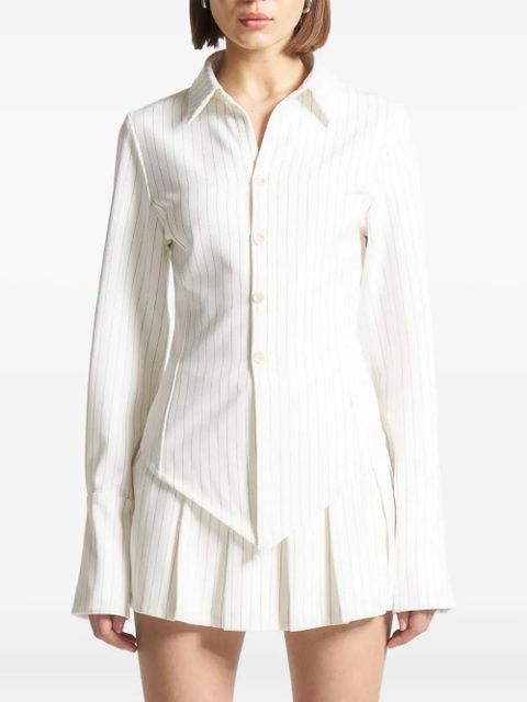 Manière De Voir Sonia pinstripe angled-hem shirt - White - zdjęcie produktu nr 1
