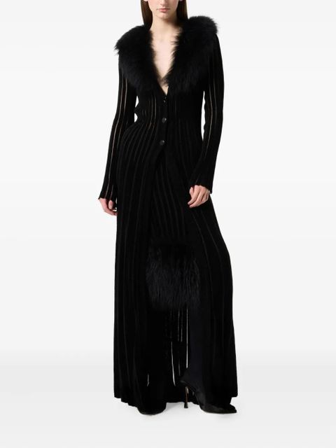 Blumarine faux-fur-collar ribbed coat - Black - zdjęcie produktu nr 2