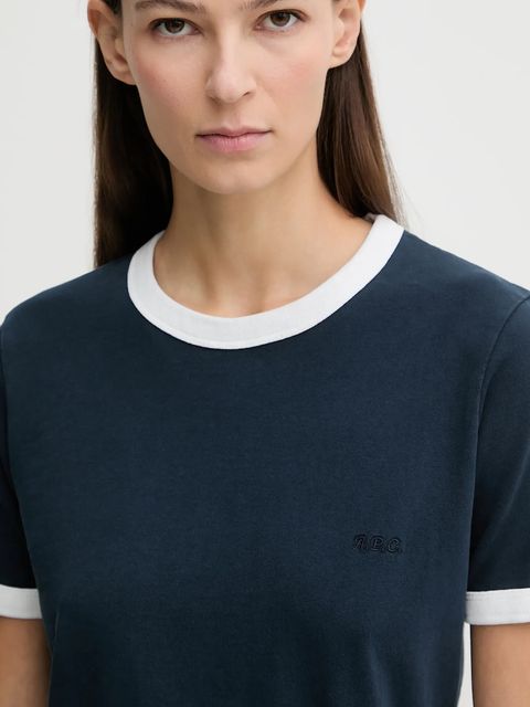 A.P.C. t-shirt bawełniany T-SHIRT CROP MANCHE COURTE CONTRASTÉ damski kolor granatowy COHBQ.F26550