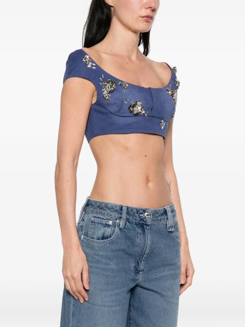 SHUSHU/TONG embellished V-neck top - Blue