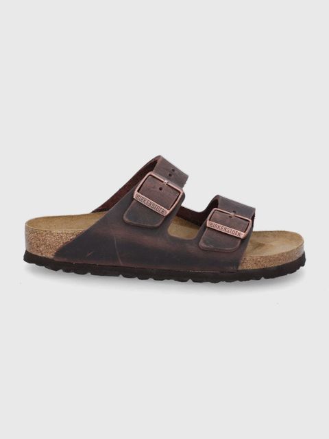 Birkenstock klapki skórzane Arizona damskie kolor brązowy 52533
