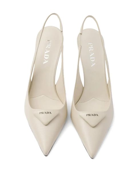 Prada 75mm leather slingback pumps - Neutrals