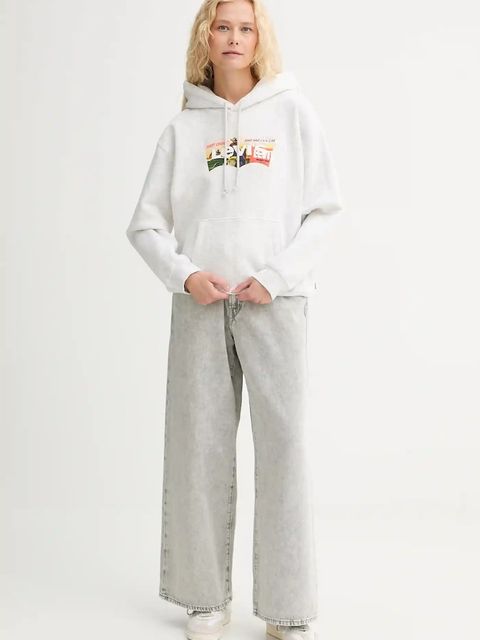 Levi's bluza damska kolor szary z kapturem wzorzysta A8801