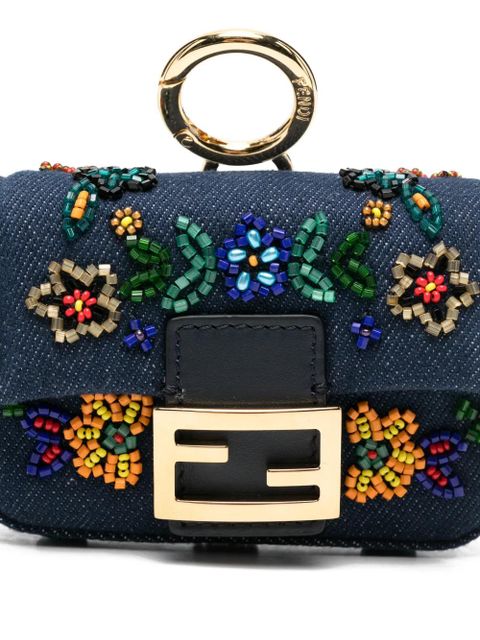 FENDI nano Baguette embroidered-flowers mini bag - Blue
