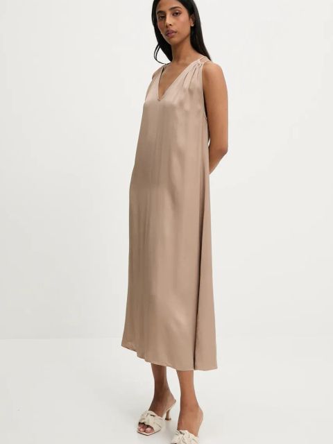 Answear.LAB sukienka kolor beżowy midi prosta