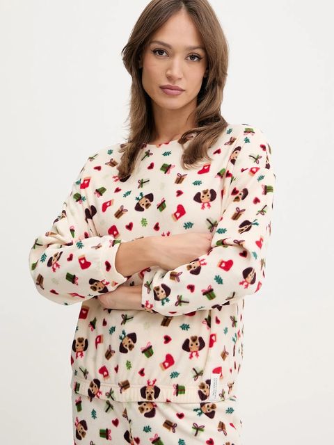 United Colors of Benetton longsleeve piżamowy damska kolor beżowy 39EZ3M087 - zdjęcie produktu nr 1