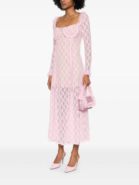 Self-Portrait crystal-embellished lace-detail shoulder bag - Pink