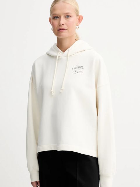 Levi's bluza bawełniana damska kolor beżowy z kapturem z nadrukiem A9414