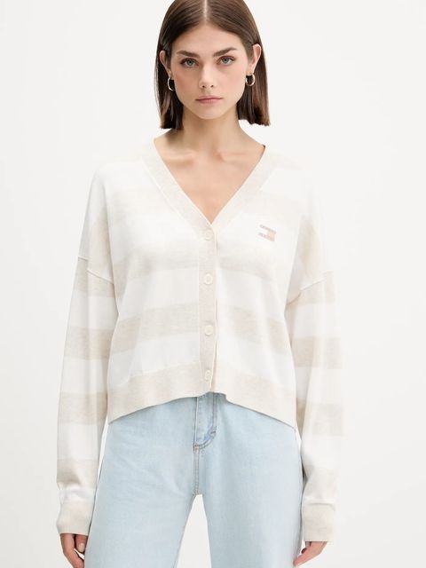 Tommy Jeans kardigan bawełniany damski kolor beżowy lekki DW0DW20968 - zdjęcie produktu nr 1