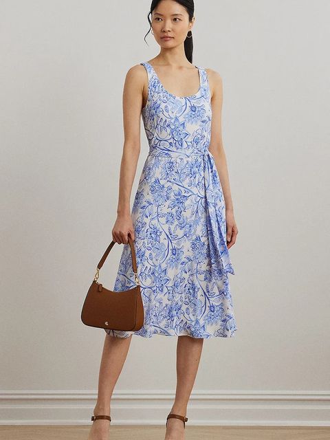 Lauren Ralph Lauren sukienka kolor niebieski midi rozkloszowana 200973375 - zdjęcie produktu nr 1