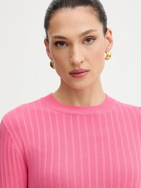 Morgan sweter damski kolor różowy lekki z półgolfem MCIELO