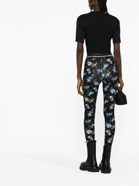Rabanne logo-waist floral-print leggings - Black - zdjęcie produktu nr 2