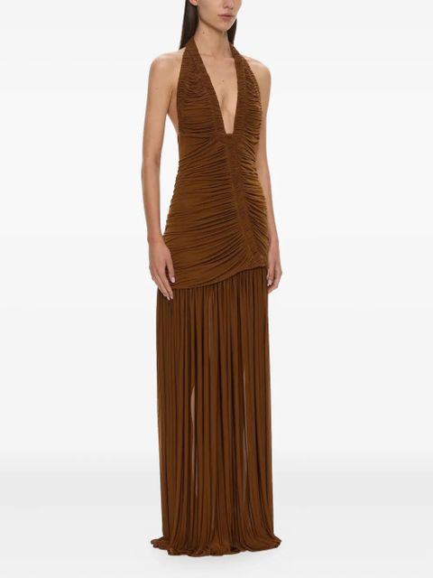 Christopher Esber Orion halterneck ruched gown - Brown - zdjęcie produktu nr 2