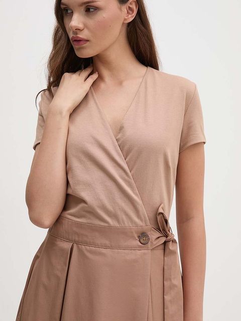 Sandro Ferrone sukienka bawełniana kolor beżowy midi rozkloszowana SFS18XBDRAGUSA