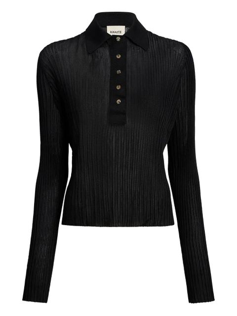KHAITE long sleeve polo top - Black - zdjęcie produktu nr 1