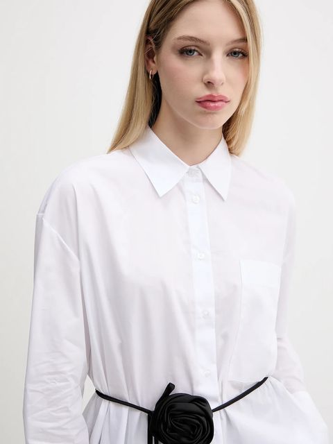 HUGO koszula bawełniana damska kolor biały relaxed z kołnierzykiem klasycznym 50544553