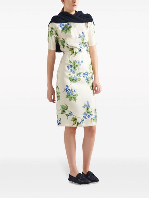 Prada floral-print twill dress - Neutrals - zdjęcie produktu nr 2