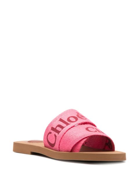 Chloé Woody logo-print slides - Pink
